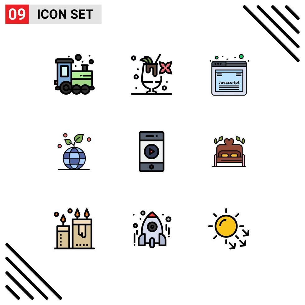 Set of 9 Modern UI Icons Symbols Signs for sound audio development globe eco Editable Vector Design Elements