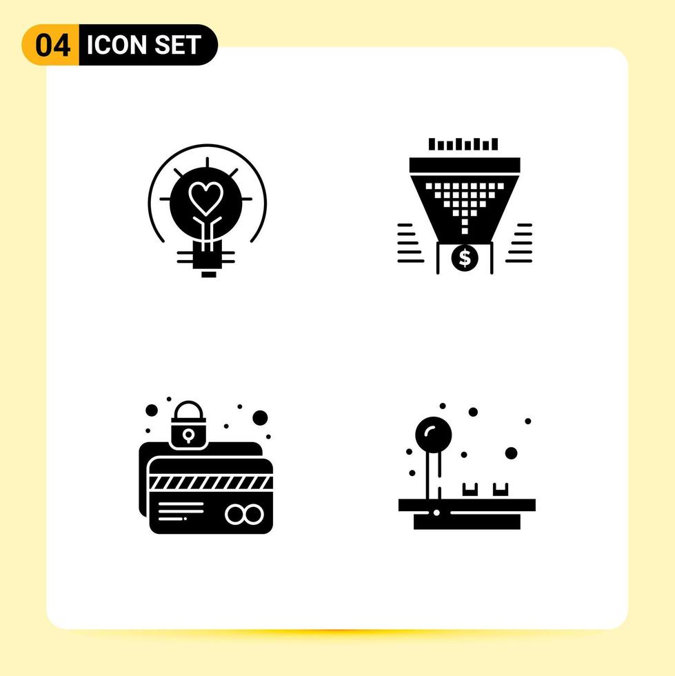 Pictogram Set of 4 Simple Solid Glyphs of bulb money light bulb data card protection Editable Vector Design Elements