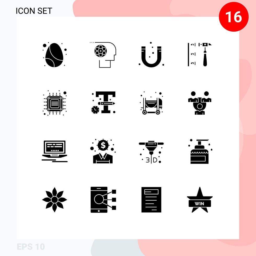 Pack of 16 Modern Solid Glyphs Signs and Symbols for Web Print Media such as inefficient erroneously personnel screw magnetic Editable Vector Design Elements