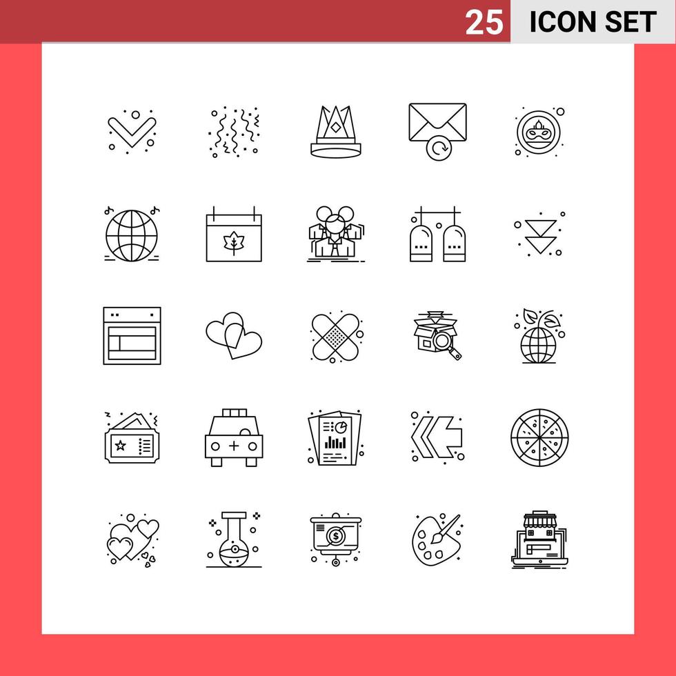 conjunto de 25 líneas vectoriales en cuadrícula para reintentar moneda rey mensaje logro elementos de diseño vectorial editables vector