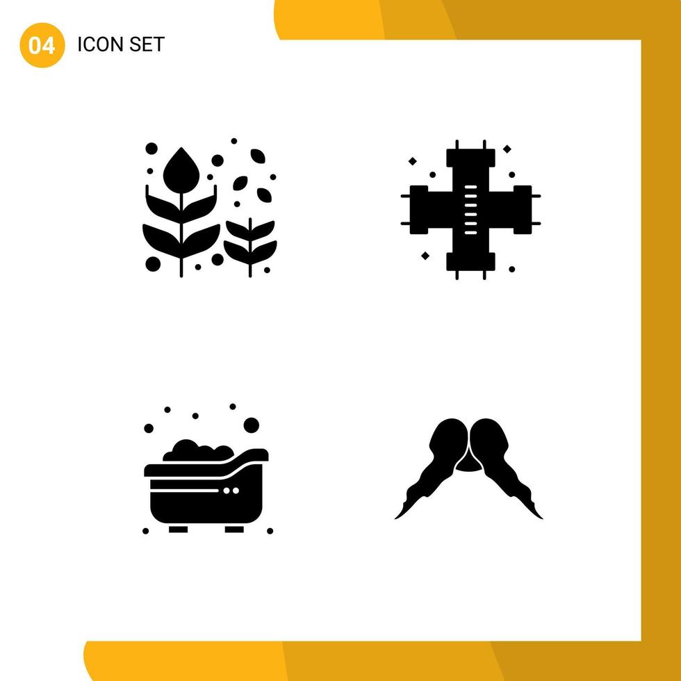 Group of 4 Modern Solid Glyphs Set for autumn system leaf pipes bath Editable Vector Design Elements