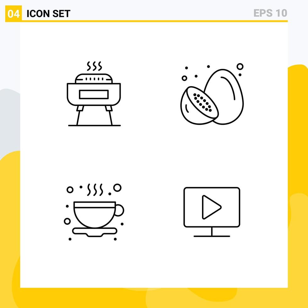 Editable Vector Line Pack of 4 Simple Filledline Flat Colors of barbeque tea holiday healthy coffee Editable Vector Design Elements
