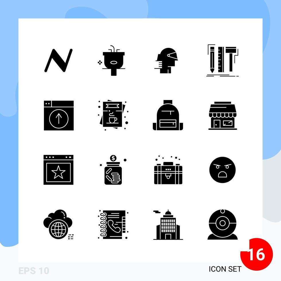 paquete moderno de 16 iconos símbolos de glifos sólidos aislados en fondo blanco para el diseño de sitios web fondo de vector de icono negro creativo