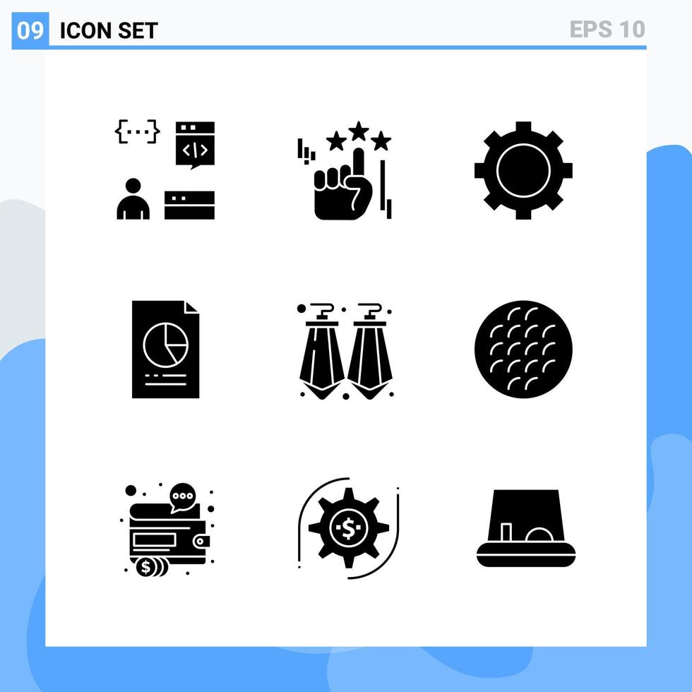 9 iconos de estilo sólido moderno símbolos de glifo para uso general signo de icono sólido creativo aislado sobre fondo blanco paquete de 9 iconos fondo de vector de icono negro creativo