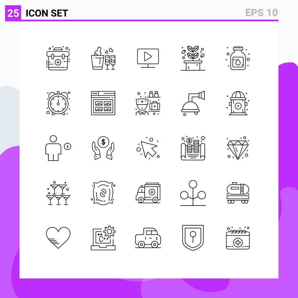 Mobile Interface Line Set of 25 Pictograms of liquid spa monitor plant herb Editable Vector Design Elements