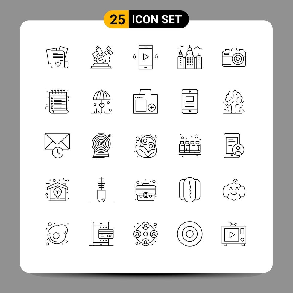 25 Universal Lines Set for Web and Mobile Applications photo canada amplifier house volume Editable Vector Design Elements