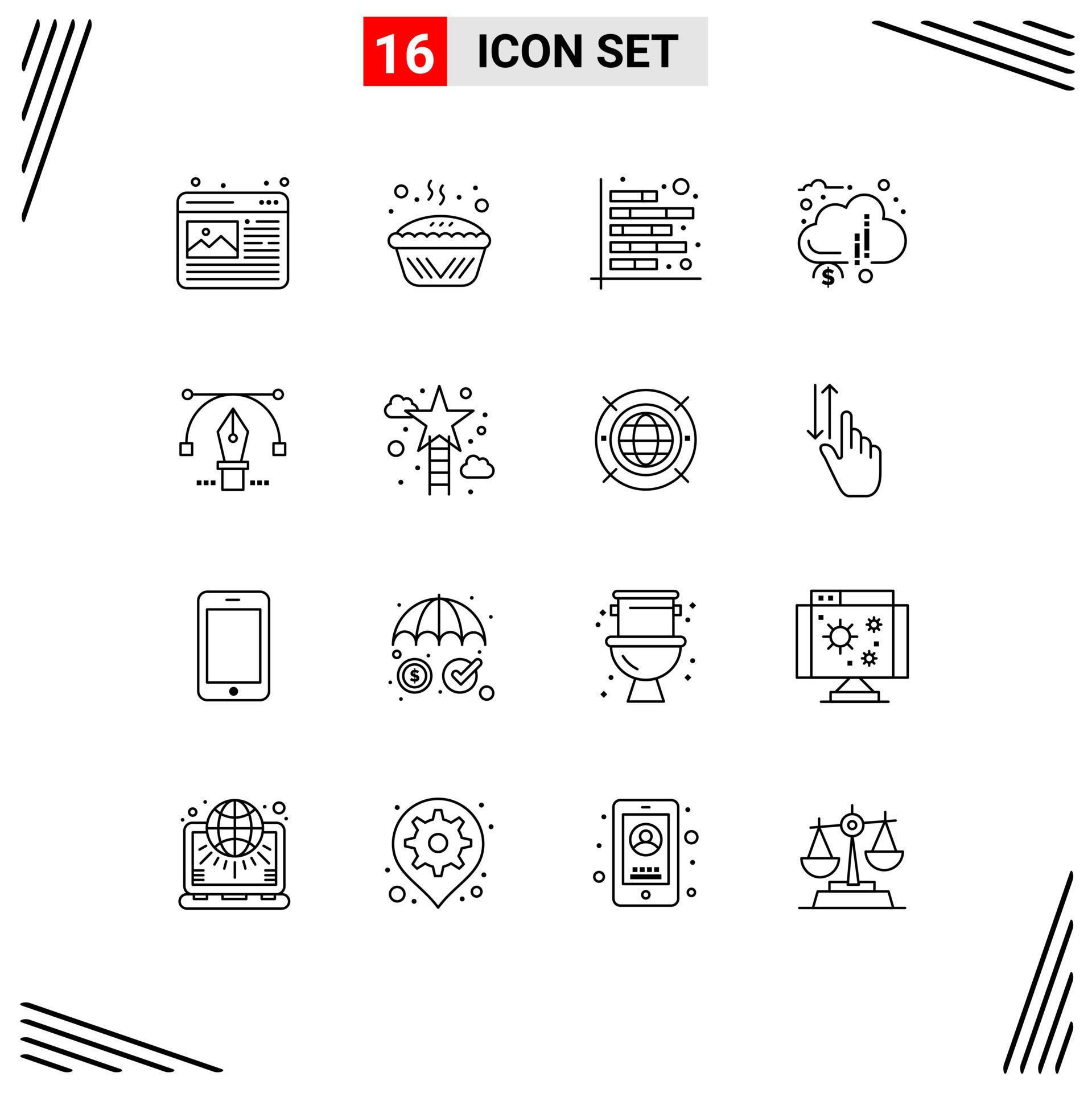 Mobile Interface Outline Set of 16 Pictograms of financial