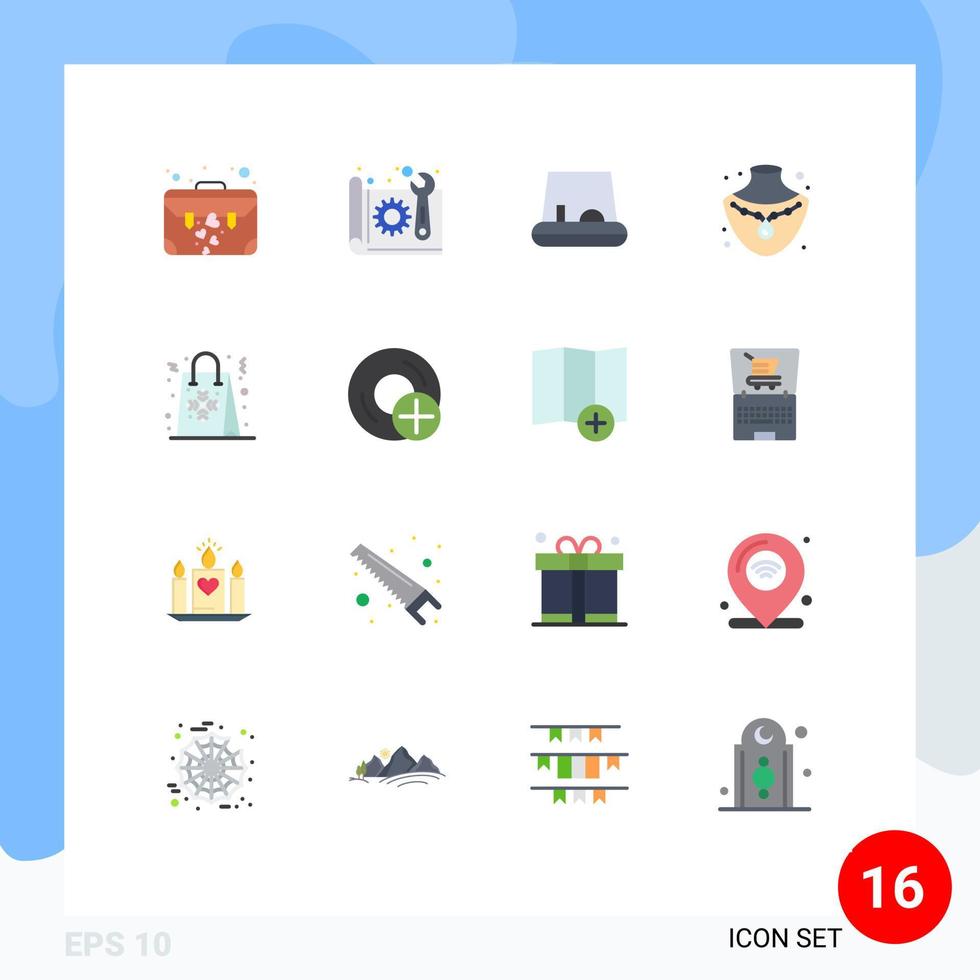 grupo de 16 colores planos modernos establecidos para comprar joyas de bolsa de plan navideño paquete editable de elementos creativos de diseño de vectores