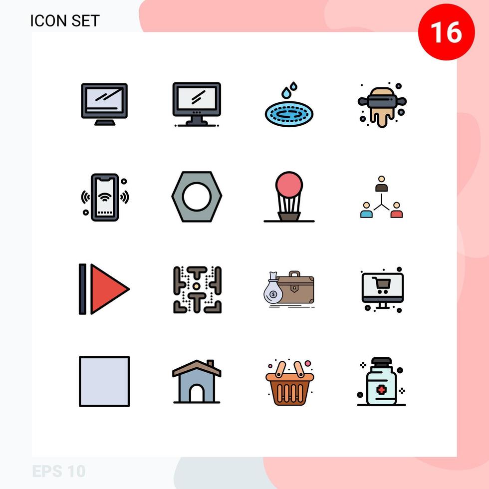16 Universal Flat Color Filled Line Signs Symbols of arrow connect spa wifi phone Editable Creative Vector Design Elements