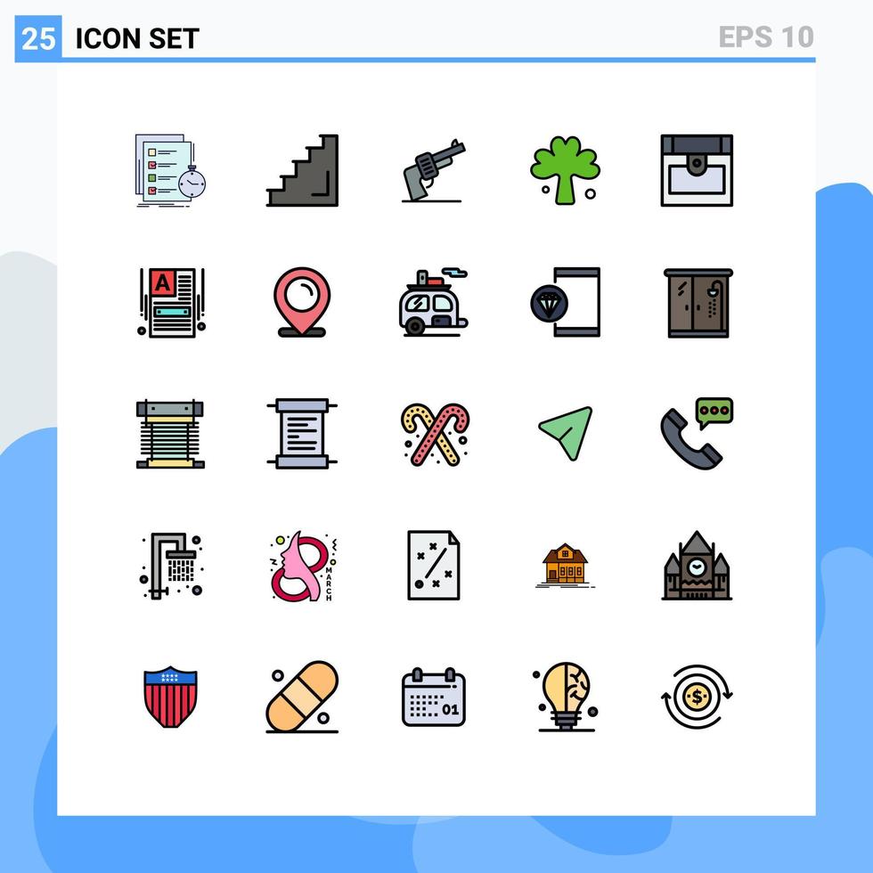 conjunto de pictogramas de 25 colores planos de línea rellena simple de elementos de diseño vectorial editables de arma de trébol de escenario verde irlandés vector