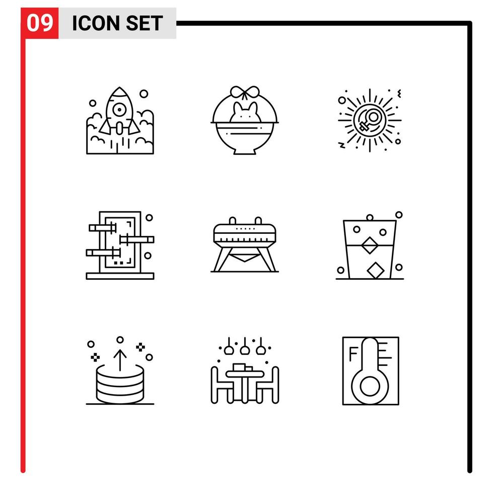 Pack of 9 Modern Outlines Signs and Symbols for Web Print Media such as show magic baby box woman Editable Vector Design Elements