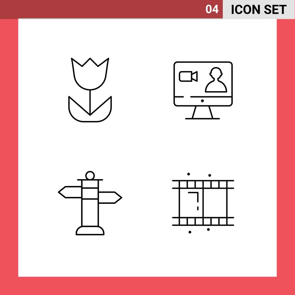 Modern Set of 4 Filledline Flat Colors and symbols such as camera sign photo internet film Editable Vector Design Elements