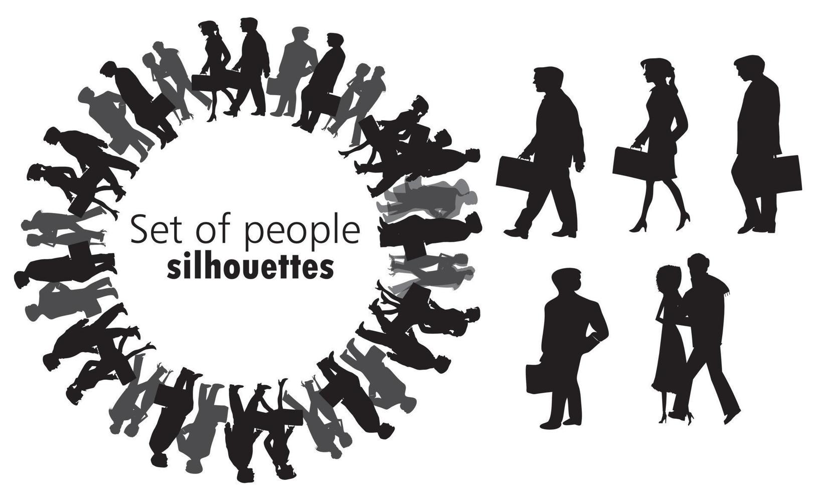 Set of crowded people silhouette vector