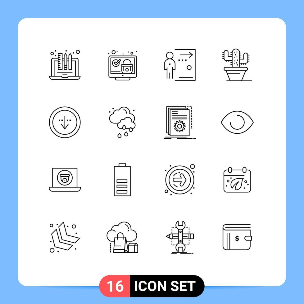 paquete de 16 contornos creativos de elementos de diseño de vectores editables activados por persona de verificación de cactus de planta