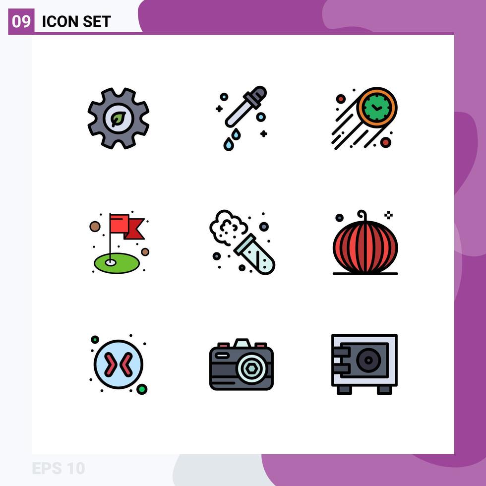 Filledline Flat Color Pack of 9 Universal Symbols of cornucopia experiment speed chemistry flag Editable Vector Design Elements