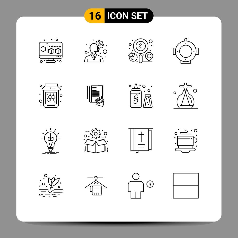 16 Universal Outlines Set for Web and Mobile Applications note fruit location bee helm Editable Vector Design Elements