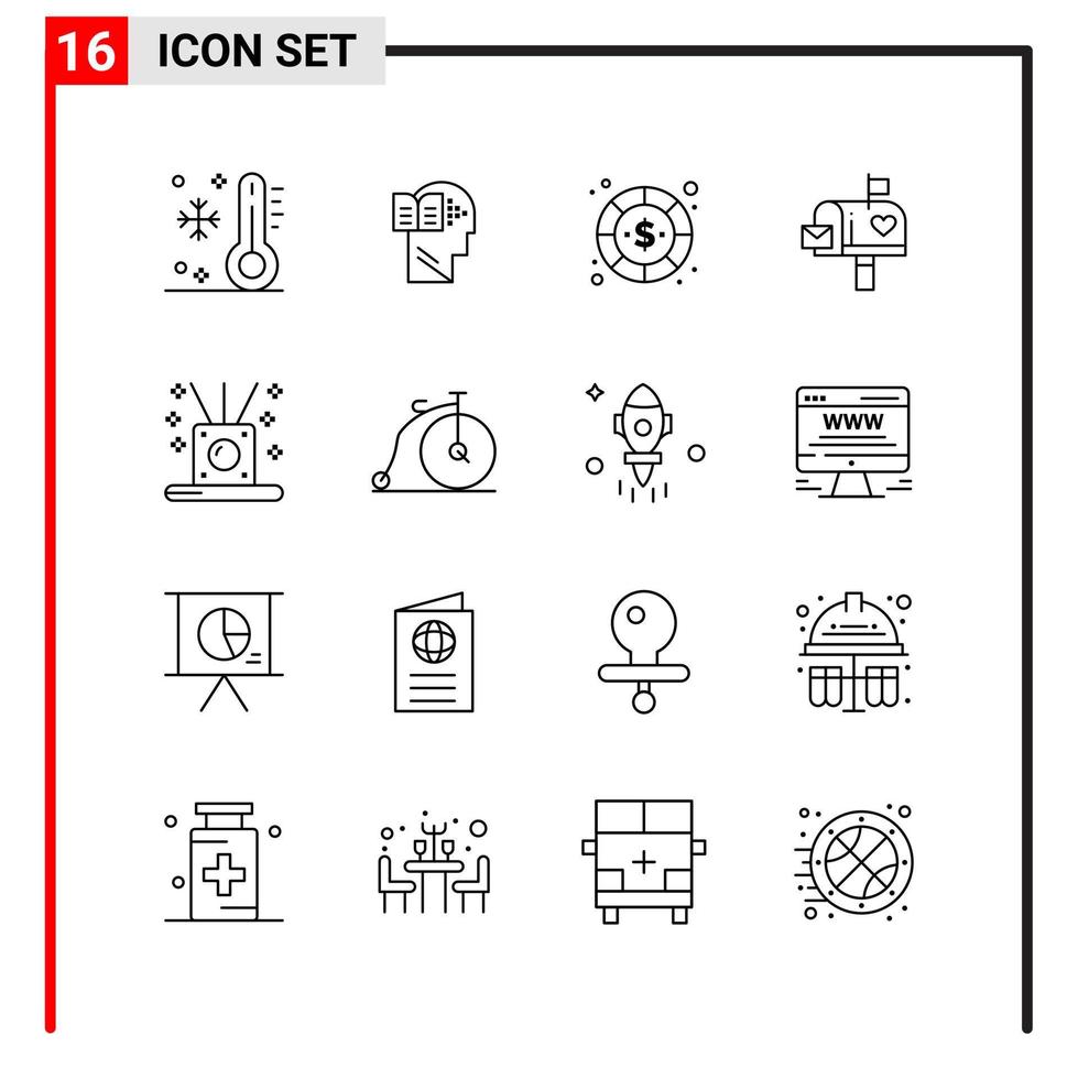 16 General Icons for website design print and mobile apps 16 Outline Symbols Signs Isolated on White Background 16 Icon Pack Creative Black Icon vector background