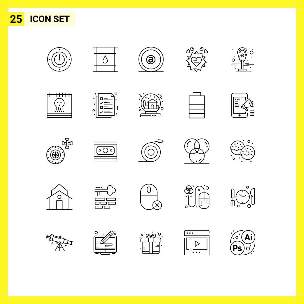 Mobile Interface Line Set of 25 Pictograms of machine valentine logistic card mail Editable Vector Design Elements