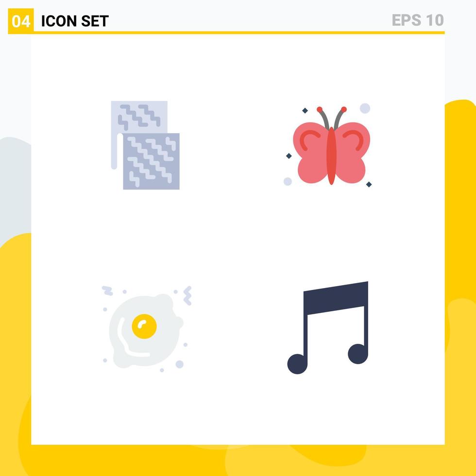 paquete de 4 signos y símbolos de iconos planos modernos para medios de impresión web, como huevo frito de tela, comida para moscas futura, elementos de diseño de vectores editables