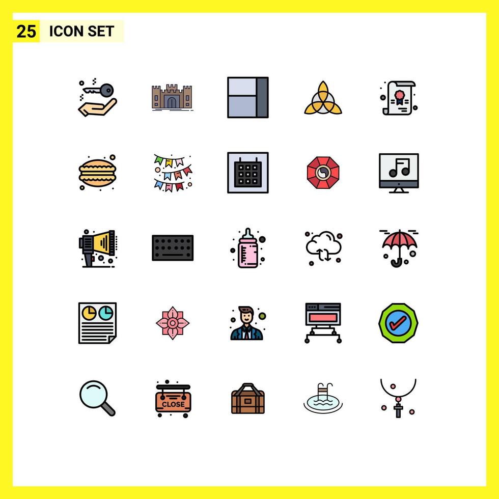 25 User Interface Filled line Flat Color Pack of modern Signs and Symbols of dinner school grid diploma flower Editable Vector Design Elements
