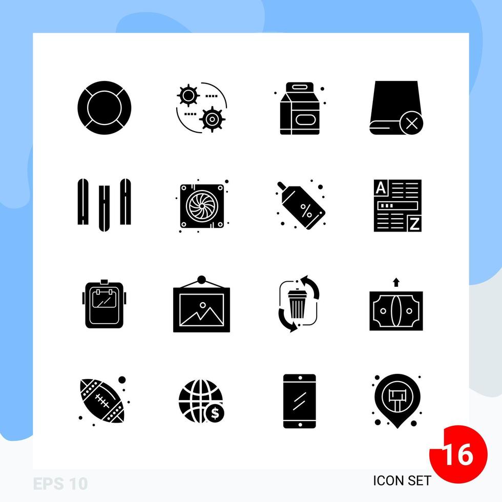 Modern Pack of 16 Icons Solid Glyph Symbols isolated on White Backgound for Website designing Creative Black Icon vector background
