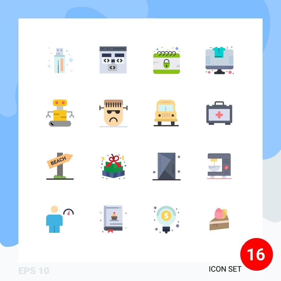 16 Thematic Vector Flat Colors and Editable Symbols of robot tshirt calendar store online Editable Pack of Creative Vector Design Elements