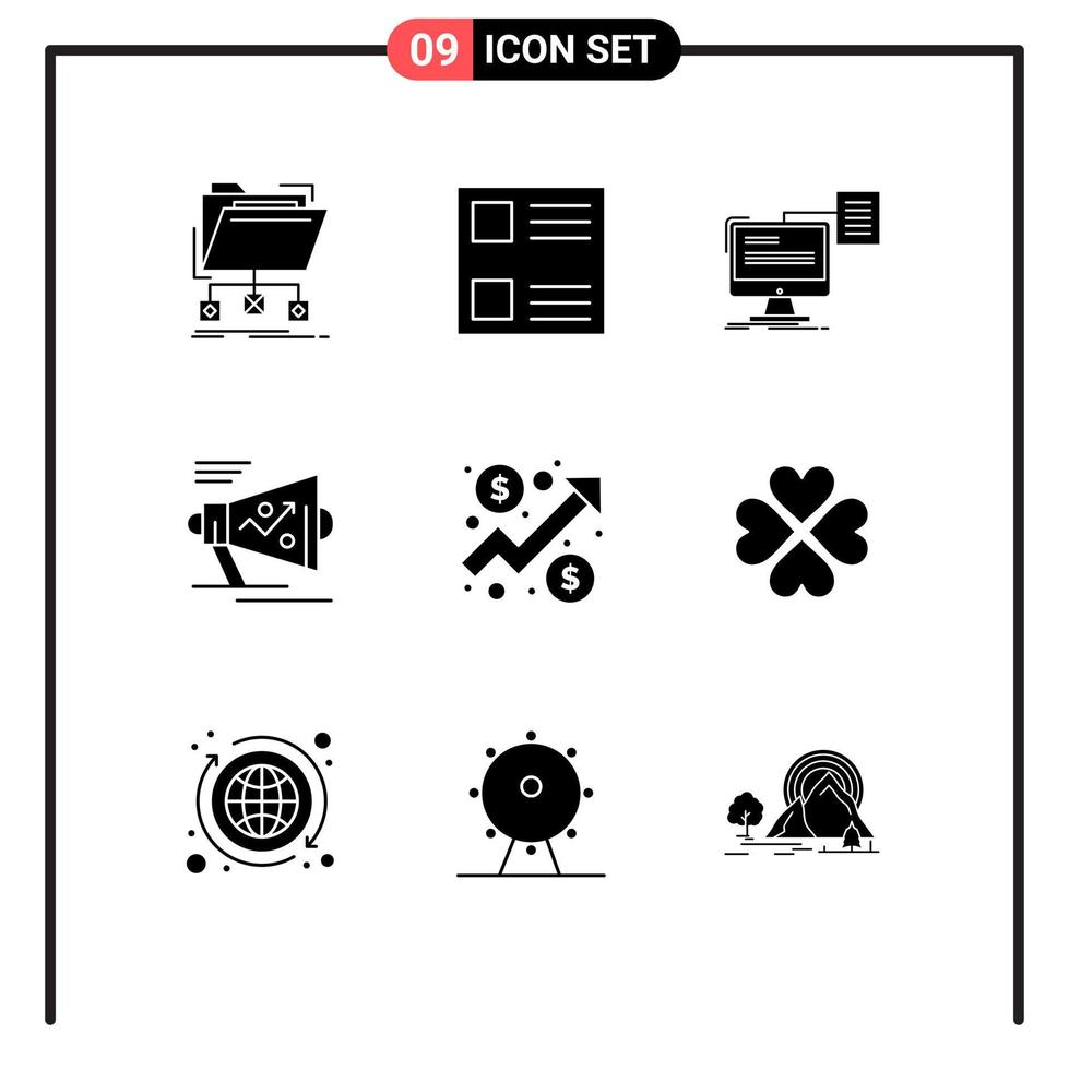 Universal Icon Symbols Group of 9 Modern Solid Glyphs of announce loudspeaker resume megaphone document Editable Vector Design Elements