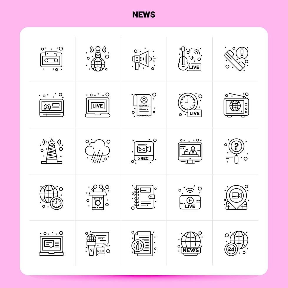 OutLine 25 News Icon set Vector Line Style Design Black Icons Set Linear pictogram pack Web and Mobile Business ideas design Vector Illustration