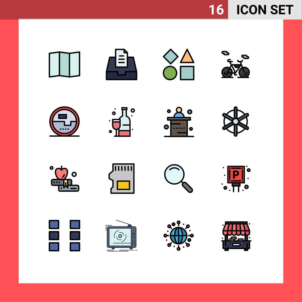 Pictogram Set of 16 Simple Flat Color Filled Lines of shopping measuring toy energy construction and tools Editable Creative Vector Design Elements