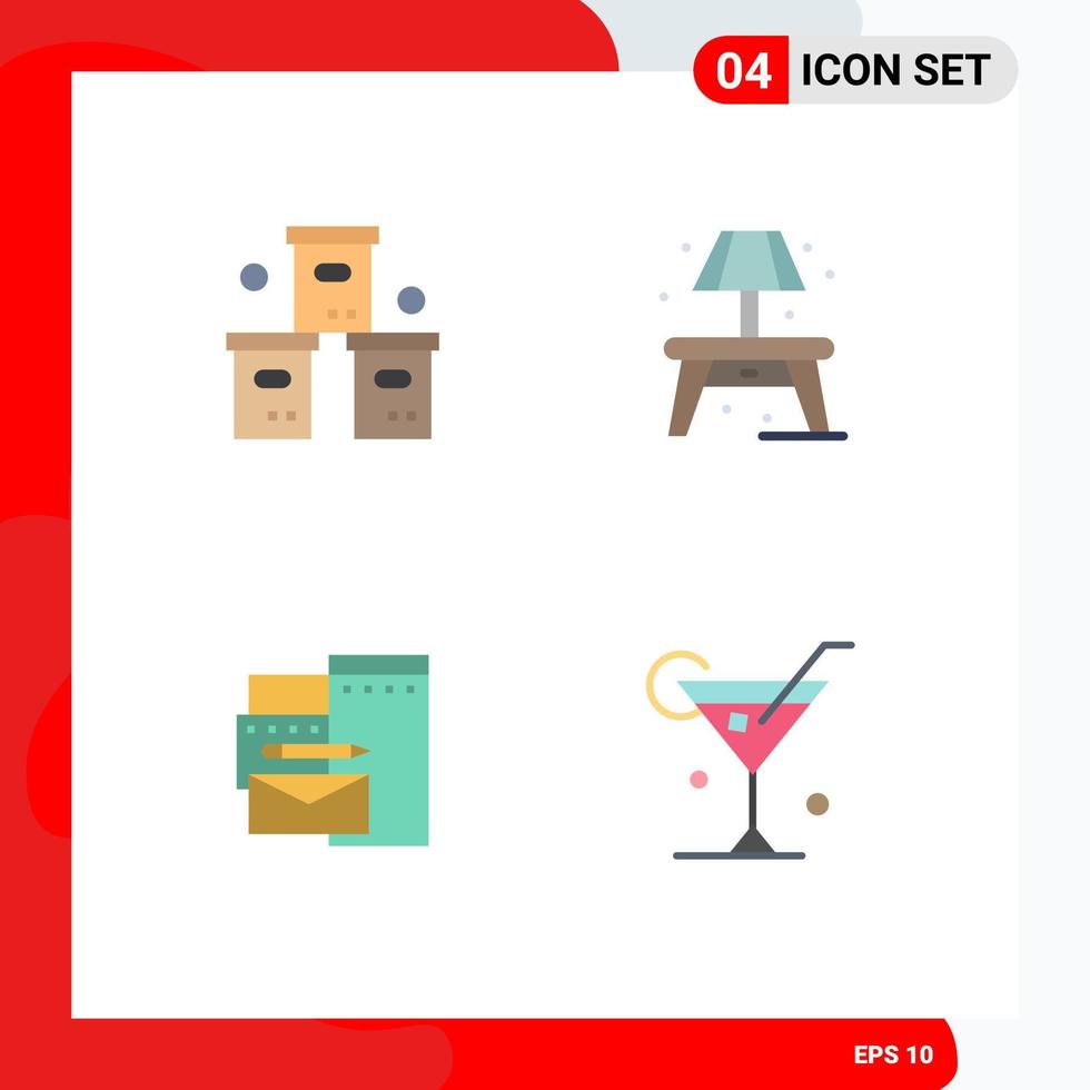 Set of 4 Vector Flat Icons on Grid for box branding packaging living corporate Editable Vector Design Elements