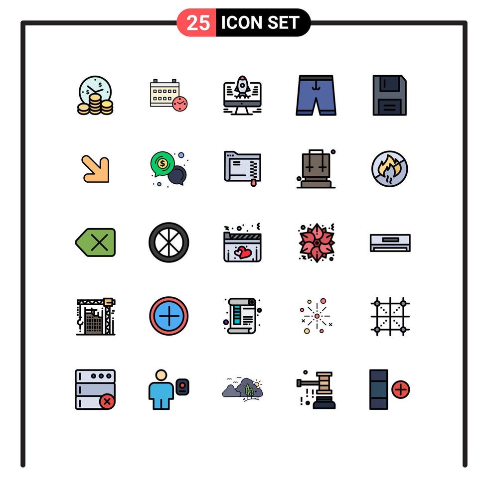 Set of 25 Modern UI Icons Symbols Signs for disc shorts computer dress clothe Editable Vector Design Elements