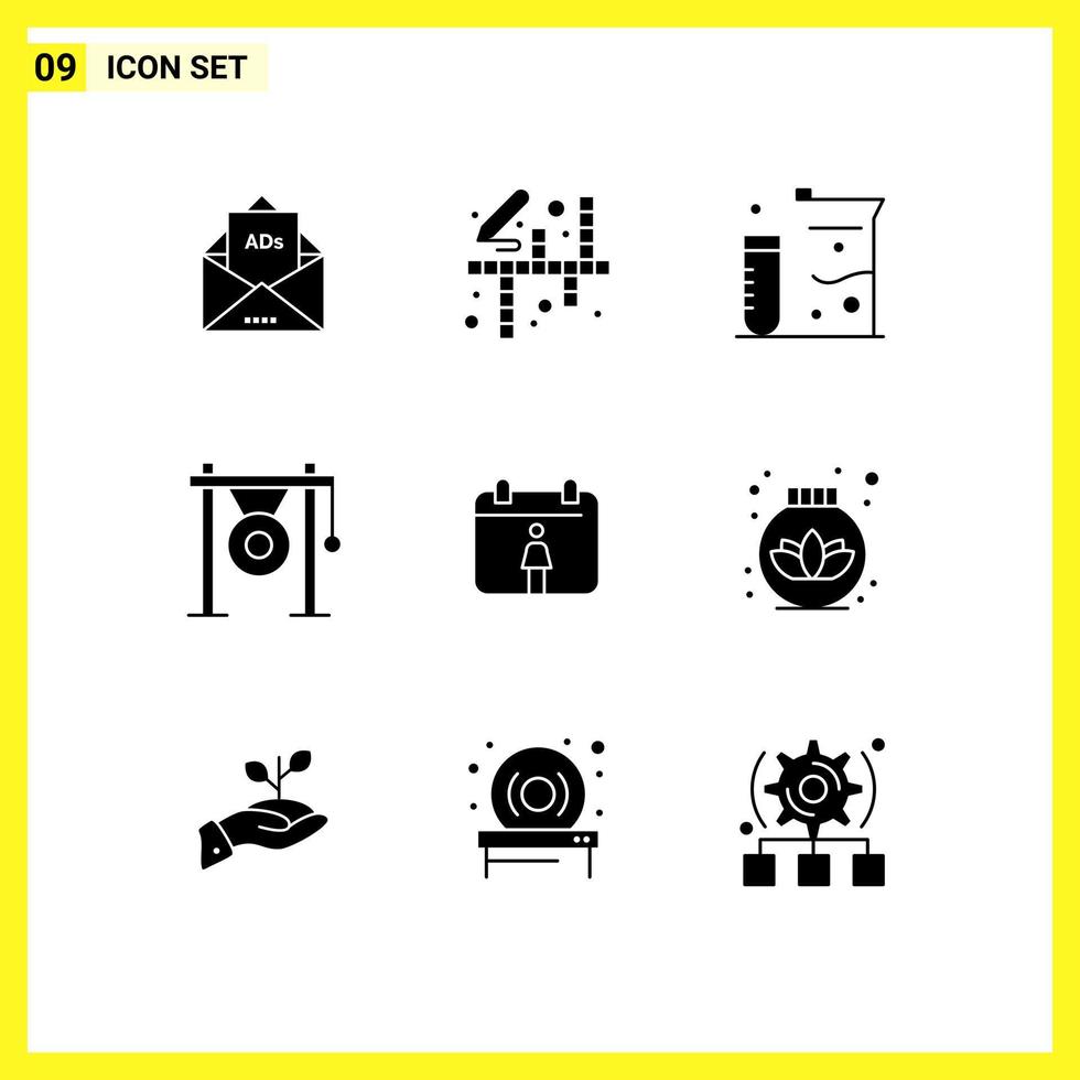 paquete de iconos de vector de stock de 9 signos y símbolos de línea para elementos de diseño de vector editables de ciencia de gong de pintura de instrumentos de sonido