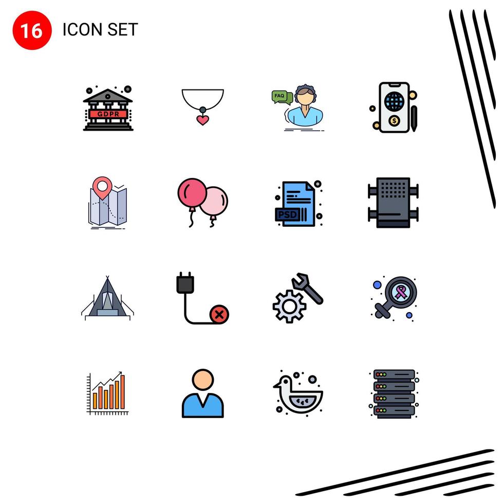 16 Universal Flat Color Filled Line Signs Symbols of navigation location call gps globe Editable Creative Vector Design Elements