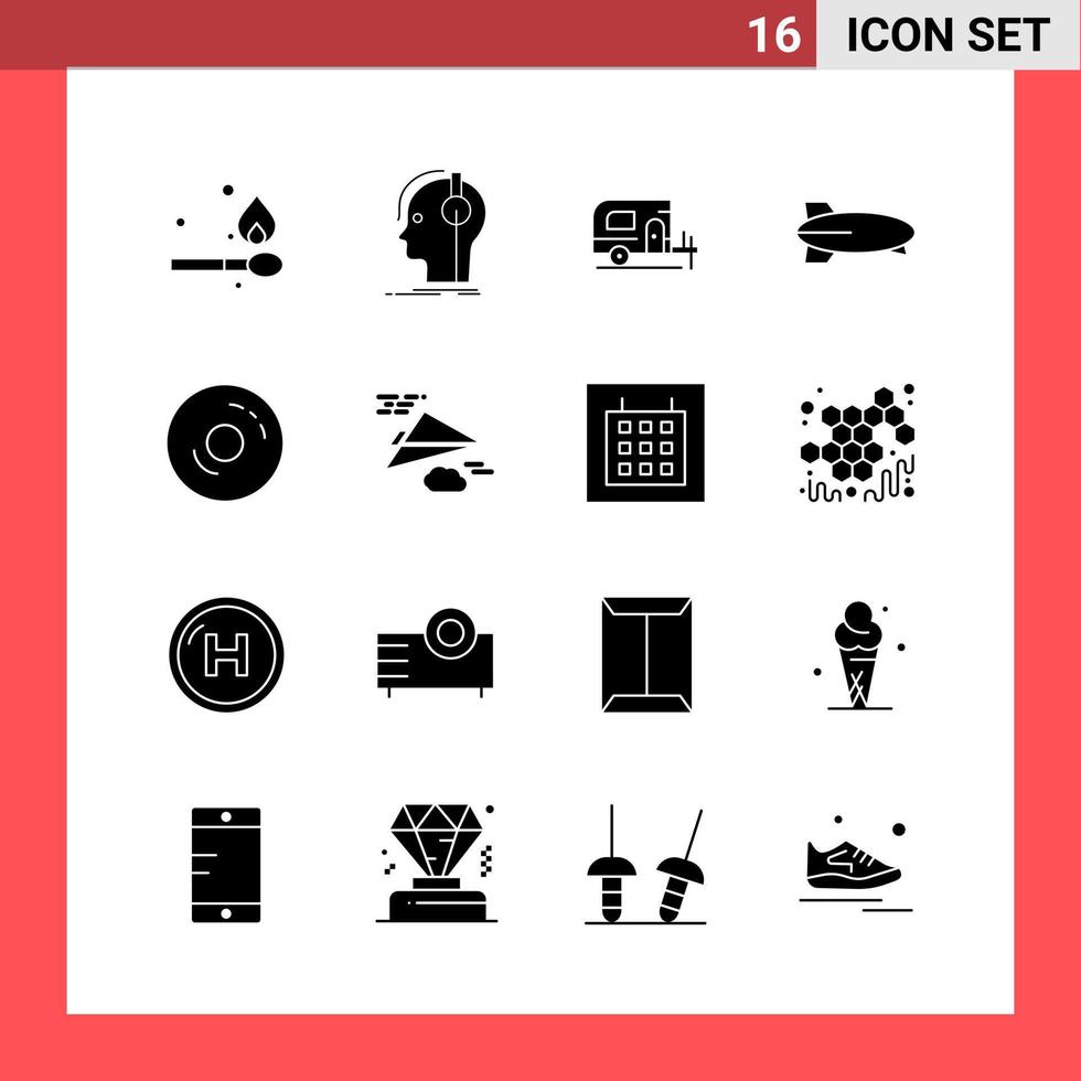 16 Icon Pack Solid Style Glyph Symbols on White Background Simple Signs for general designing Creative Black Icon vector background