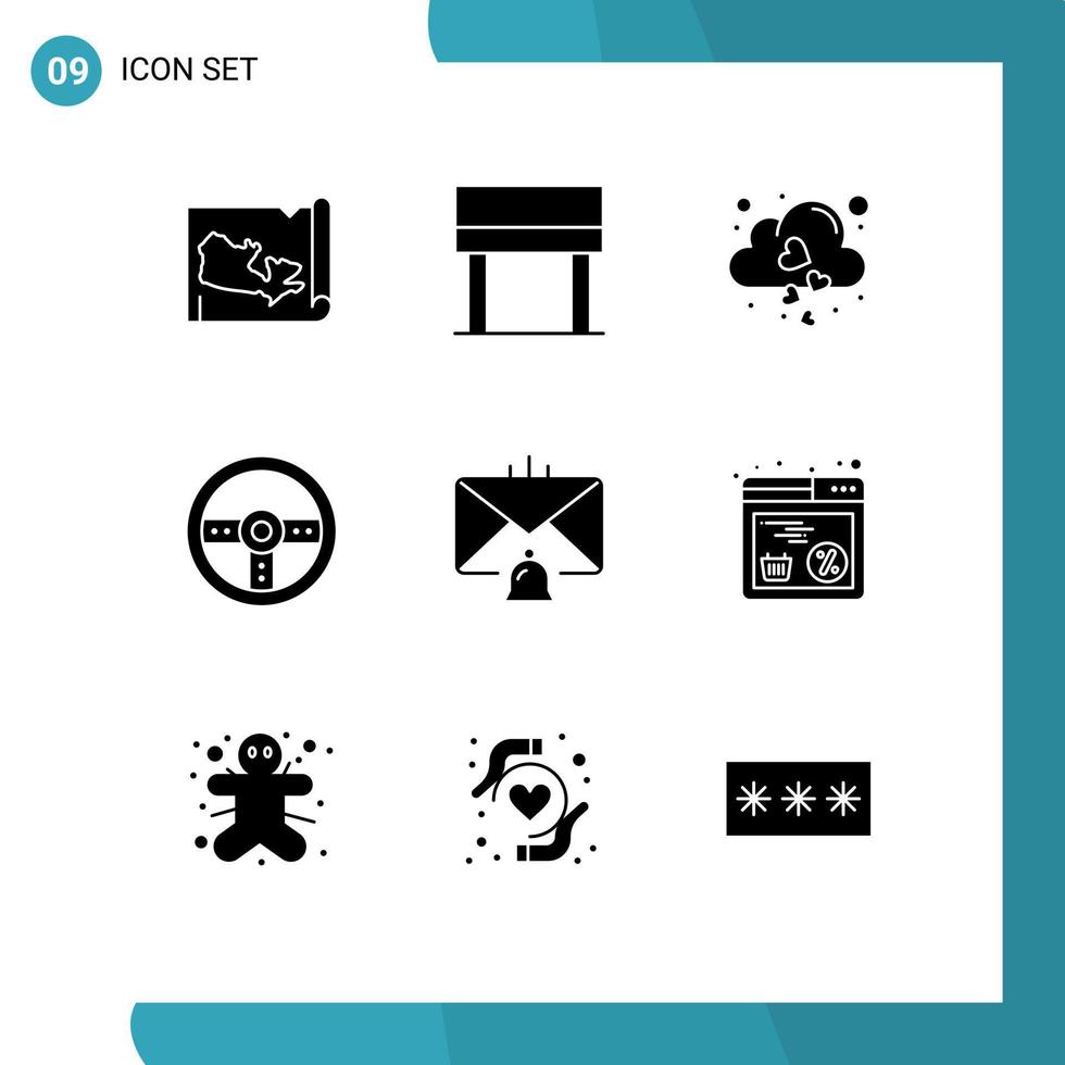 paquete de iconos de vectores de stock de 9 signos y símbolos de línea para la comunicación por correo electrónico juego de campana de amor elementos de diseño de vectores editables