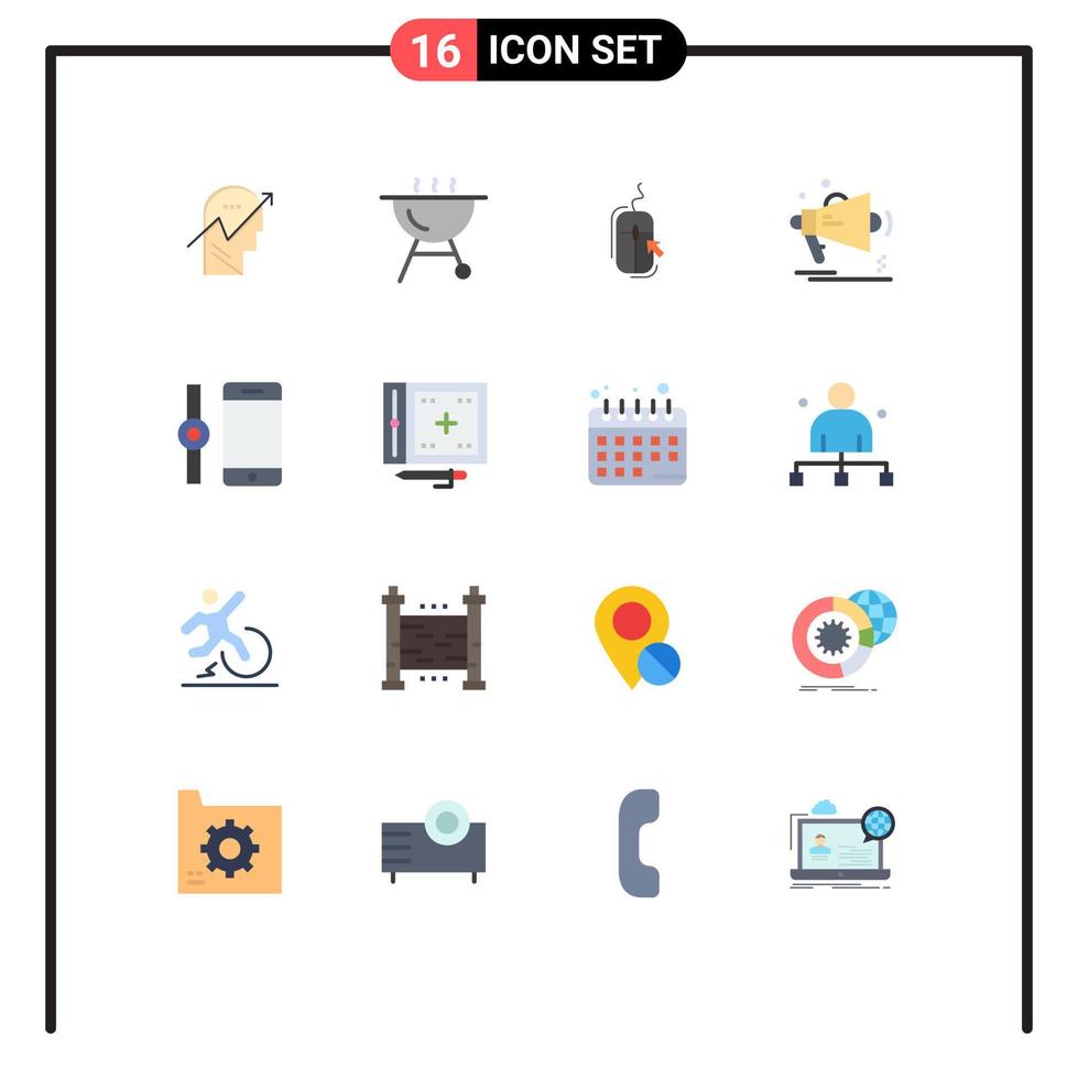 16 Universal Flat Colors Set for Web and Mobile Applications connect announcement click megaphone advertising Editable Pack of Creative Vector Design Elements