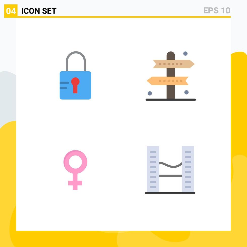 Pictogram Set of 4 Simple Flat Icons of lock symbol activities game buildings Editable Vector Design Elements