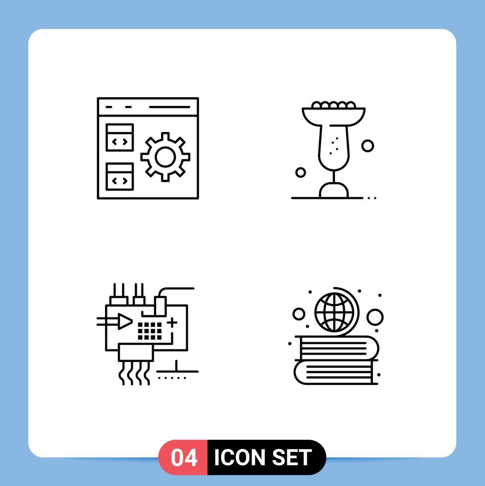 grupo de símbolos de iconos universales de 4 colores planos de línea de relleno modernos de la aplicación ensamblan elementos de diseño de vectores editables de electrónica de alimentos de desarrollo