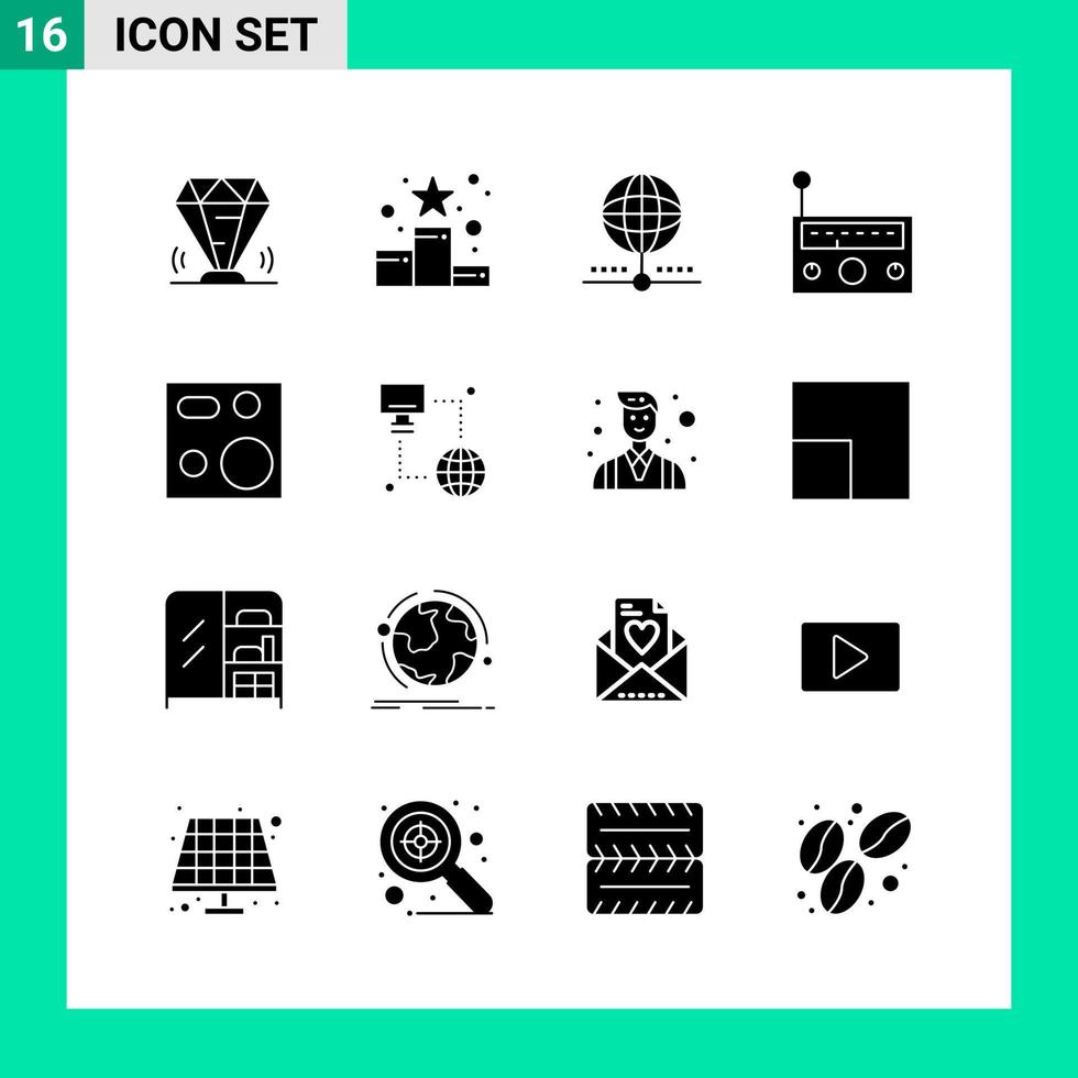 Pack of 16 Solid Style Icon Set Glyph Symbols for print Creative Signs Isolated on White Background 16 Icon Set Creative Black Icon vector background