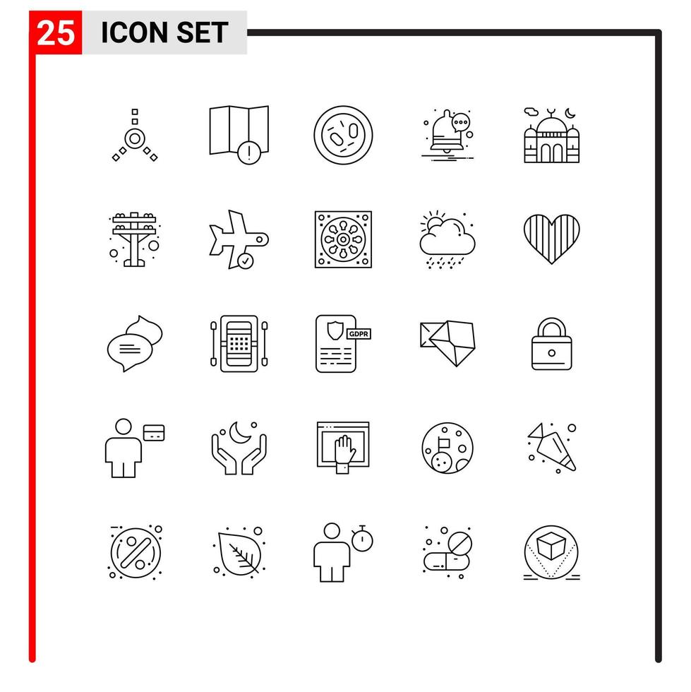 25 Universal Lines Set for Web and Mobile Applications pray islam health masjid notification Editable Vector Design Elements