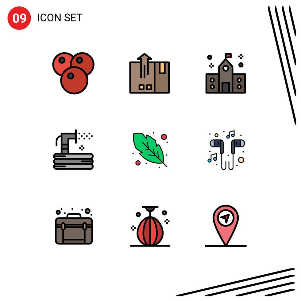User Interface Pack of 9 Basic Filledline Flat Colors of water hose building grass school Editable Vector Design Elements