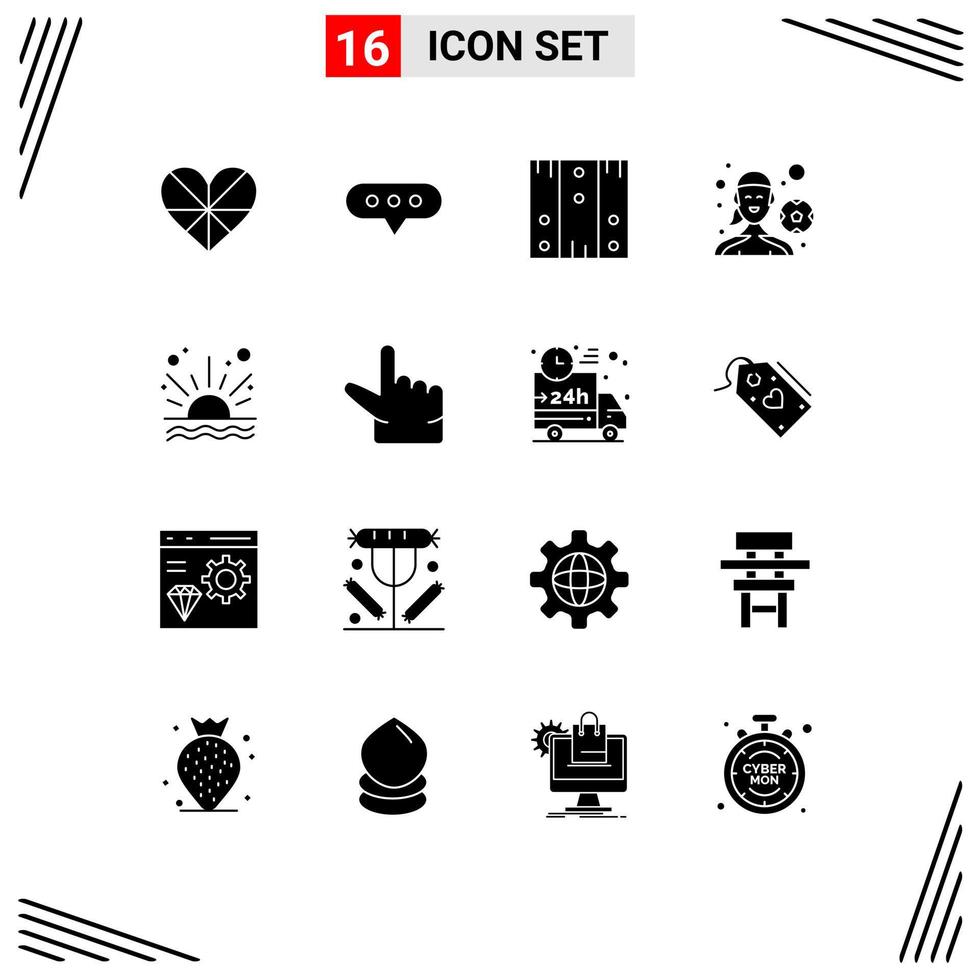 Group of 16 Modern Solid Glyphs Set for ocean outdoor game box football player wood Editable Vector Design Elements
