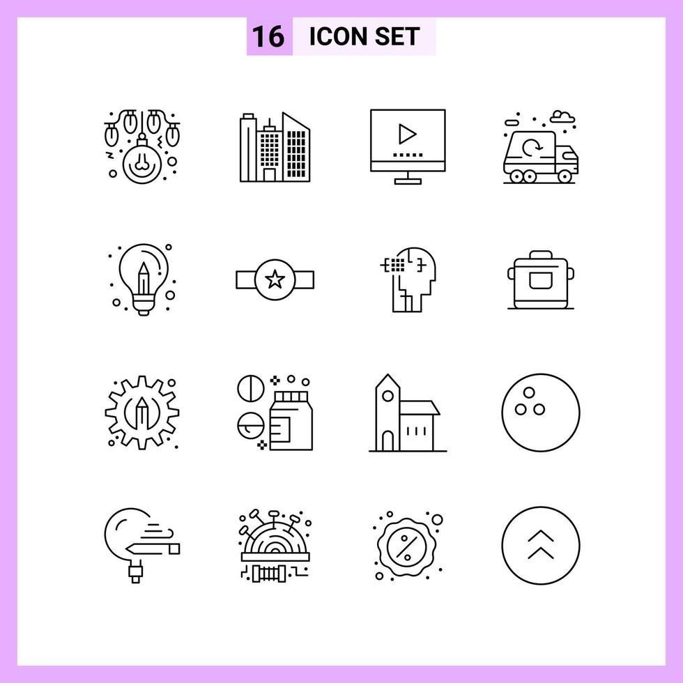 16 Icons in Line Style Outline Symbols on White Background Creative Vector Signs for Web mobile and Print Creative Black Icon vector background