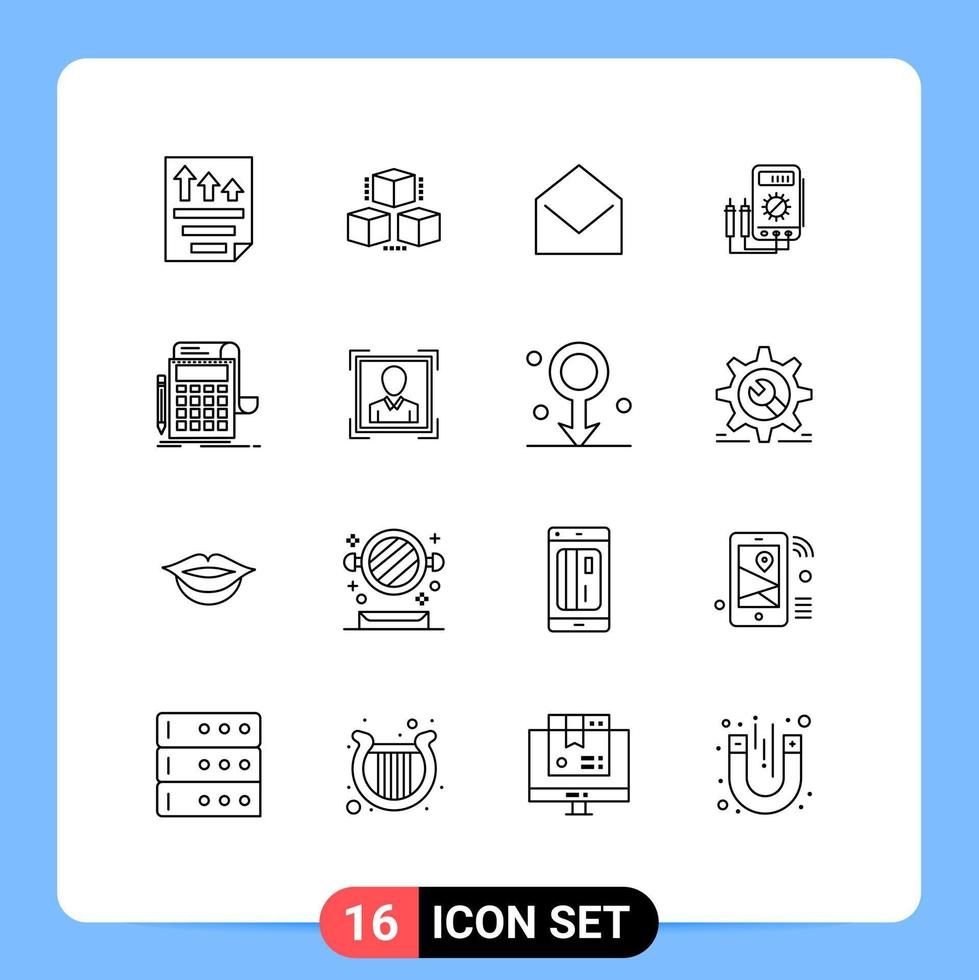 Modern Set of 16 Outlines and symbols such as tester watt shepping amper open Editable Vector Design Elements