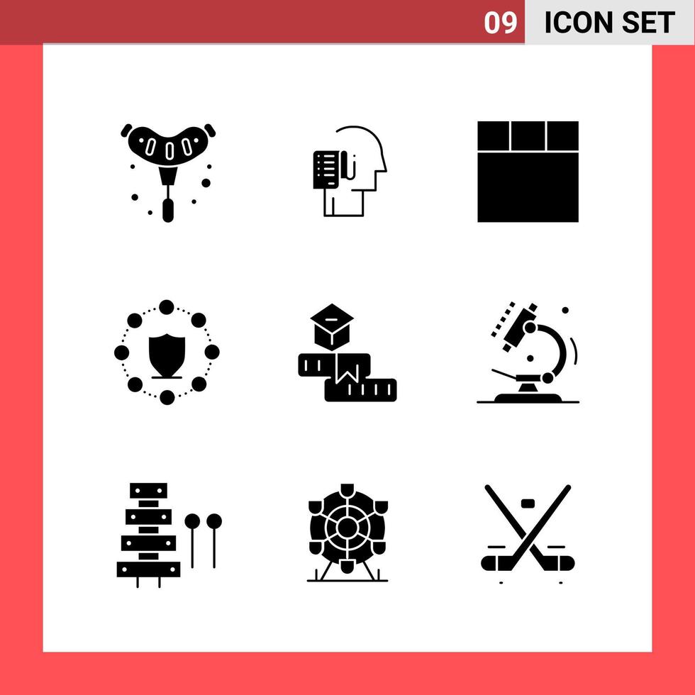 9 Icon Pack Solid Style Glyph Symbols on White Background Simple Signs for general designing Creative Black Icon vector background