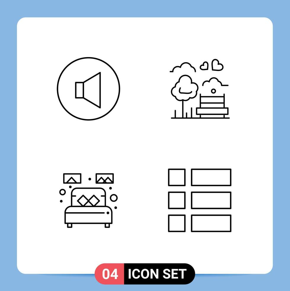 4 Universal Line Signs Symbols of sound room park love sleep Editable Vector Design Elements