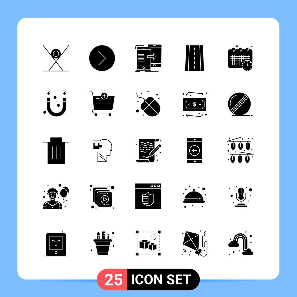 25 Solid Black Icon Pack Glyph Symbols for Mobile Apps isolated on white background 25 Icons Set Creative Black Icon vector background