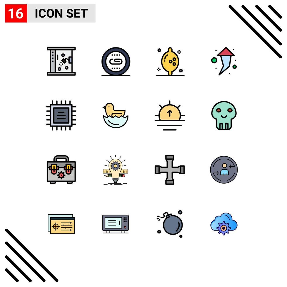 16 Thematic Vector Flat Color Filled Lines and Editable Symbols of cpu chip search up arrow Editable Creative Vector Design Elements