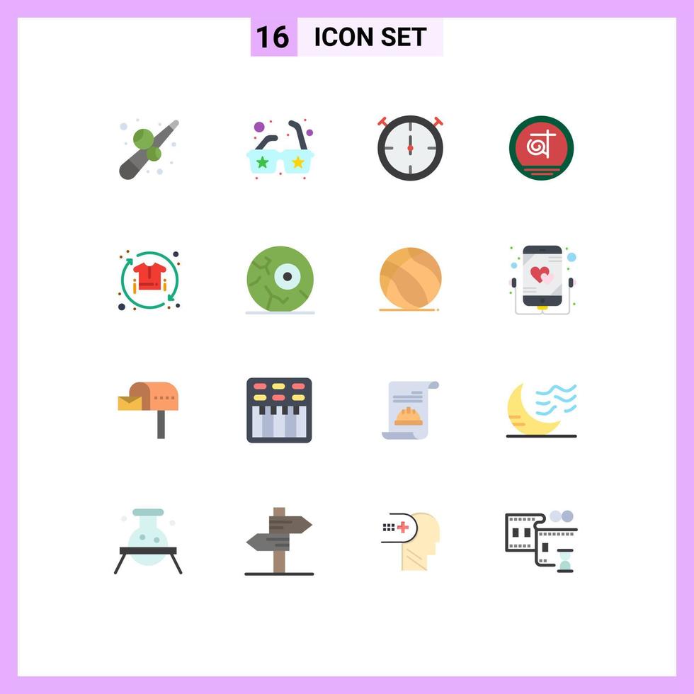 Mobile Interface Flat Color Set of 16 Pictograms of process sale timer promote business Editable Pack of Creative Vector Design Elements