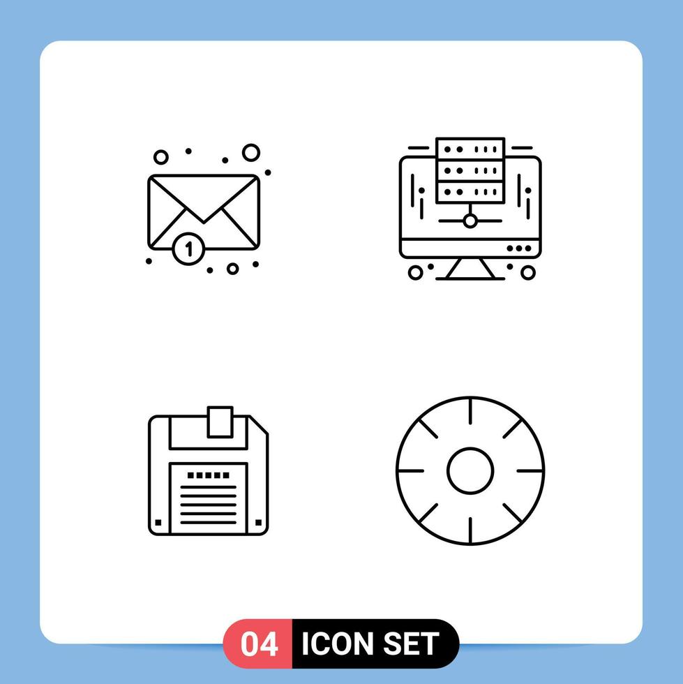 Modern Set of 4 Filledline Flat Colors Pictograph of envelope save computer server fresh Editable Vector Design Elements